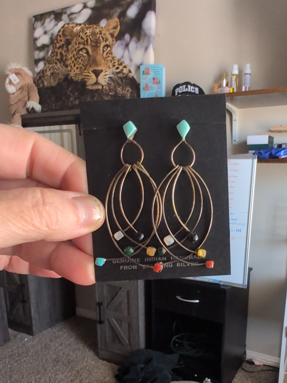 Perry Null Vntg Multi-Stone Liquid Silver Native American Earrings – Sterling